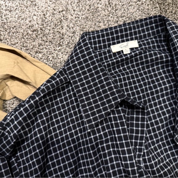 EUC LOT OF 3 Universal Thread Long Sleeve Cropped Button Shirt medium tan navy B - Picture 4 of 11